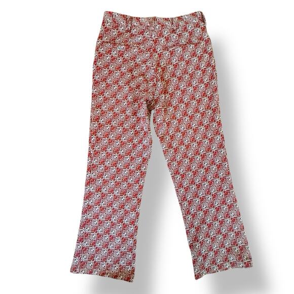 Vintage Red Geometric Aztec Inspired Print Flare Pant  Stretch Poly Retro W32" - Picture 5 of 9